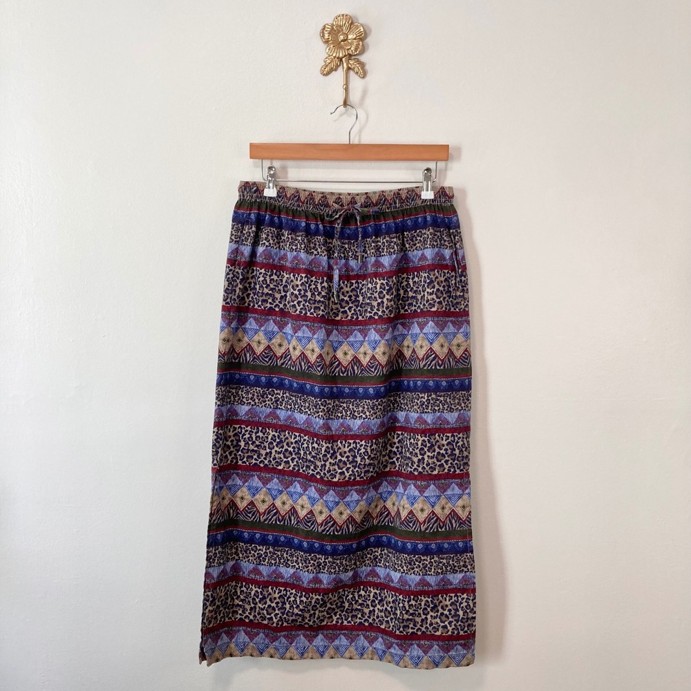Vintage 1990s Capacity Mixed Print Midi Skirt Medium Boho Whimsigoth Cottagecore